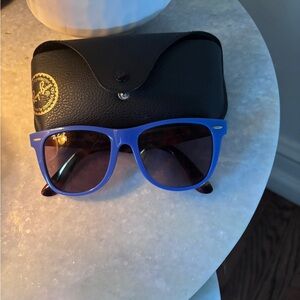 Ray-Ban Vibrant Blue Sunglasses with tortoise arms.
